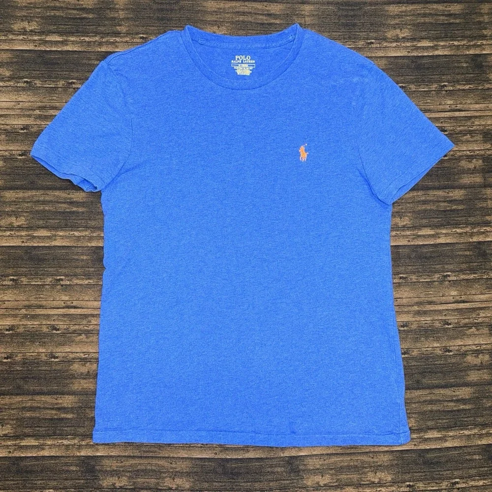 Polo Ralph Lauren T Shirt Mens M Blue Custom Slim Fit Orange Pony